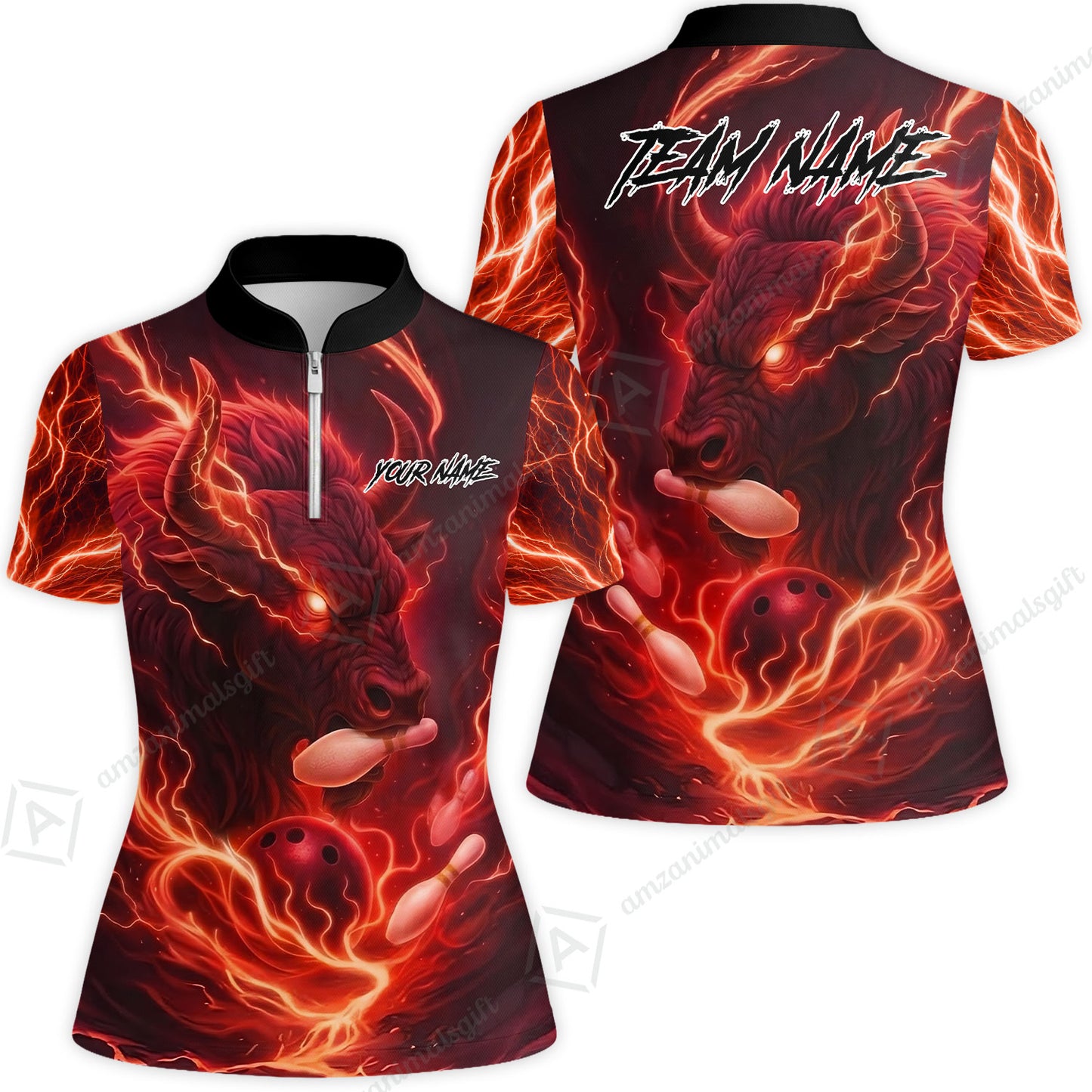 Custom Bowling Jersey Polo Shirt, Charging Bull Bowling Custom Bowling Jersey Team Shirt For Players With Name & Team Name
