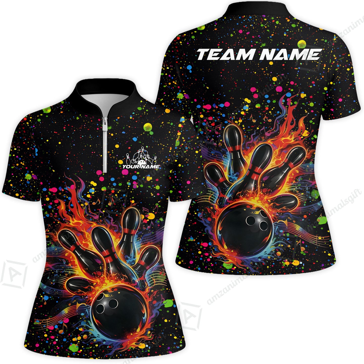Custom Bowling Jersey Polo Shirt, Bowling Splash Paint Dot, Custom Bowling Jersey Team Shirt For Players With Name & Team Name