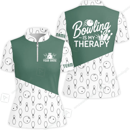 Customized Bowling Shirt, Bowling Is My Therapy, Personalized Polo Shirt For Players With Name & Team Name