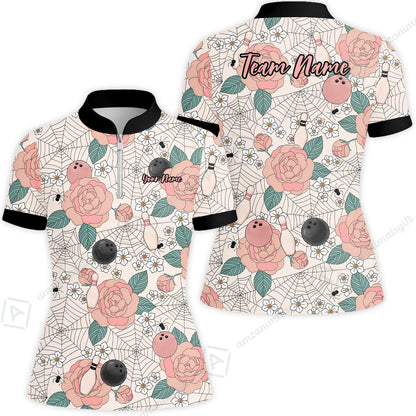 Custom Bowling Jersey Polo Shirt, Spider Flower Pattern Bowling, Personalized Name And Team Name