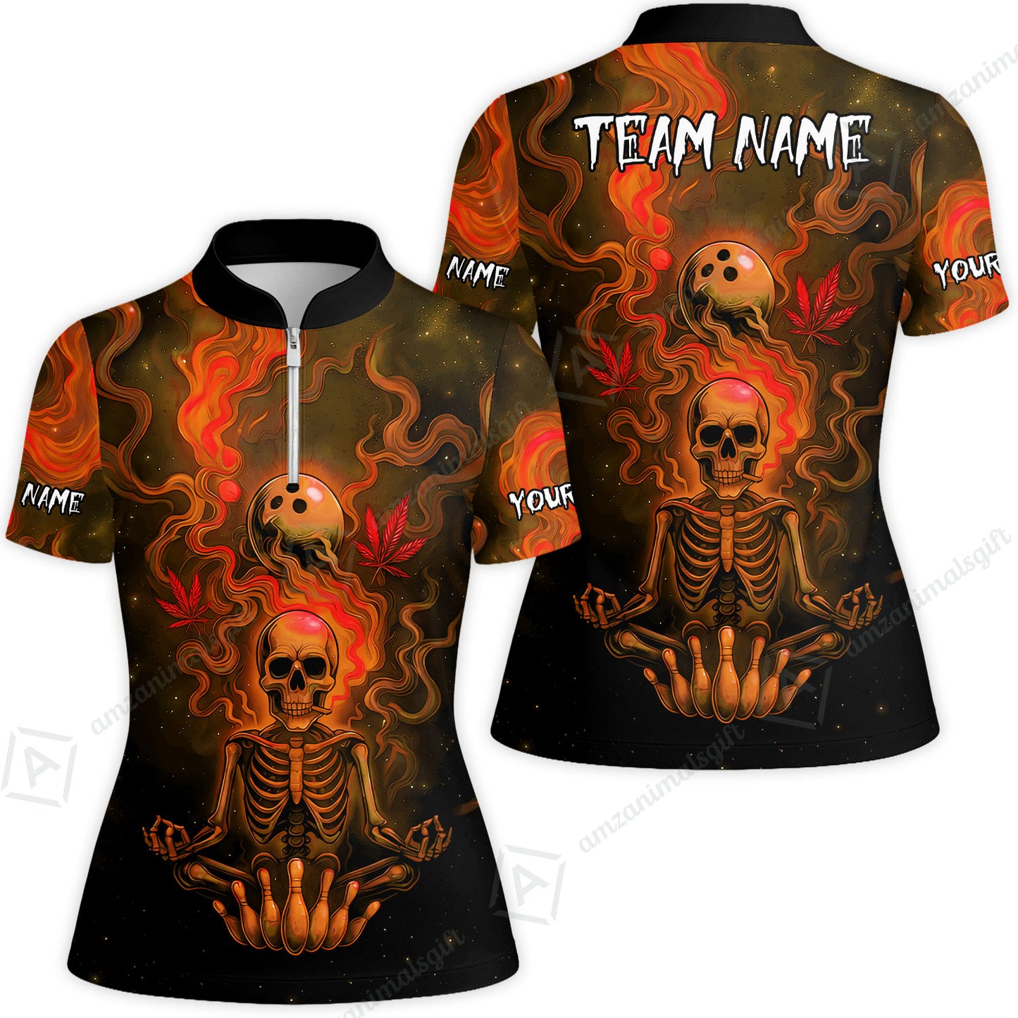 Custom Bowling Team Unisex Polo Shirt, Neon Skull CNB Bowling Custom Shirt Featuring Personalized Name and Team Name