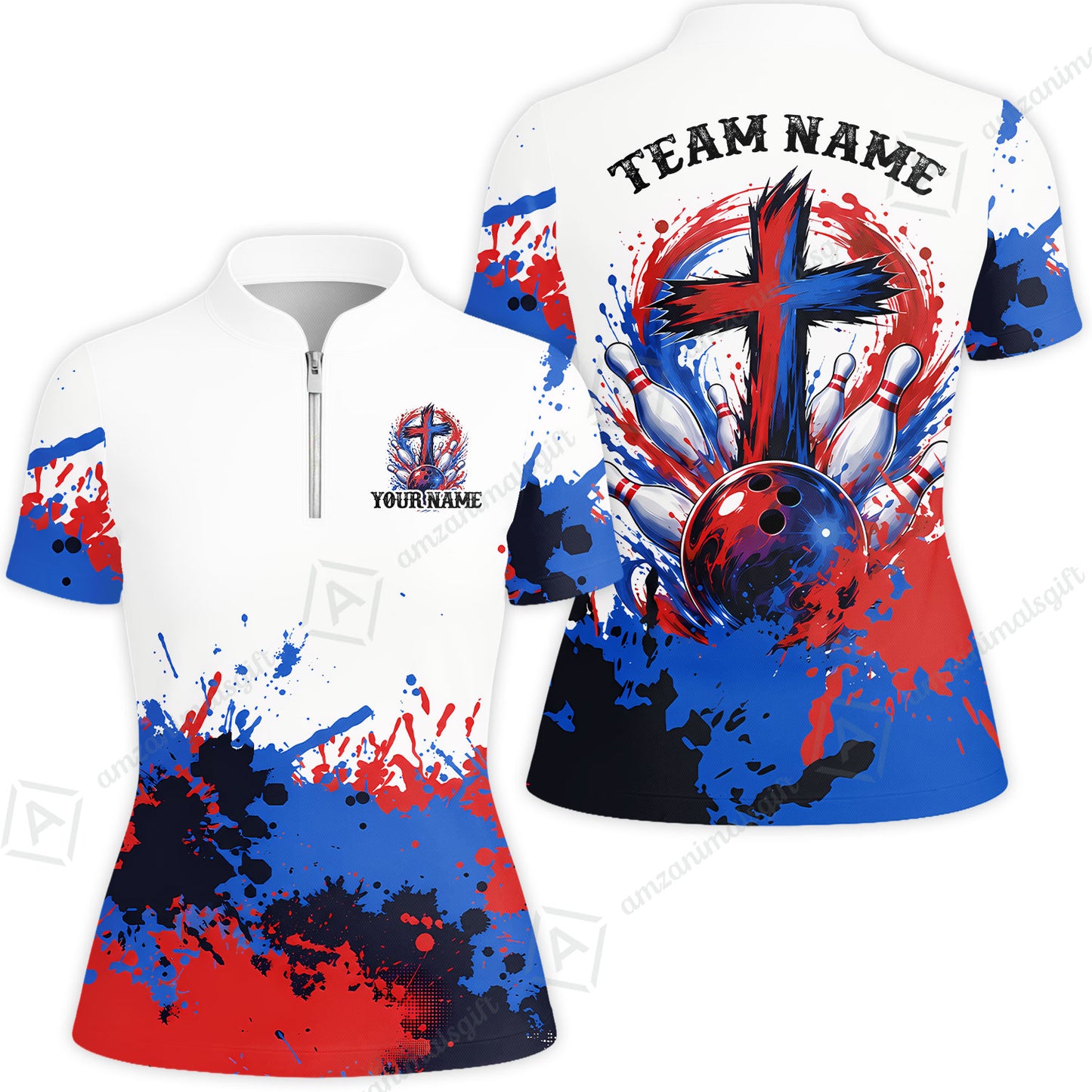 Custom Bowling Jersey Polo Shirt, Splash Pain Bowling Cross Colorful, Custom Bowling Jersey Team Shirt For Players With Name & Team Name