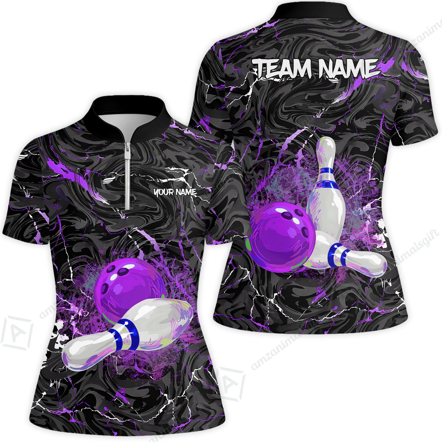 Customized Bowling Unisex Polo Shirt, Swirling Marbled Pattern Vibrant Veins, Bowling Uniforms, Personalized Name And Team Name