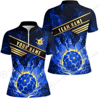 Custom Bowling Polo Shirt, Glowing Bowling Ball and Pins Custom Bowling Polo Team Shirt For Players With Name & Team Name