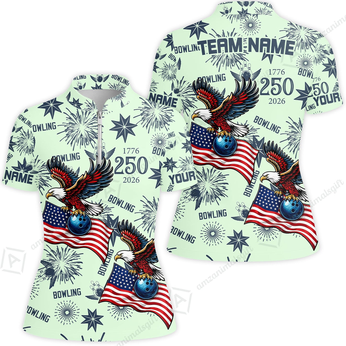 Custom Bowling Jersey Polo Shirt, USA 250 Years of Independence Bowling, Custom Bowling Jersey Team Shirt For Players With Name and Team Name