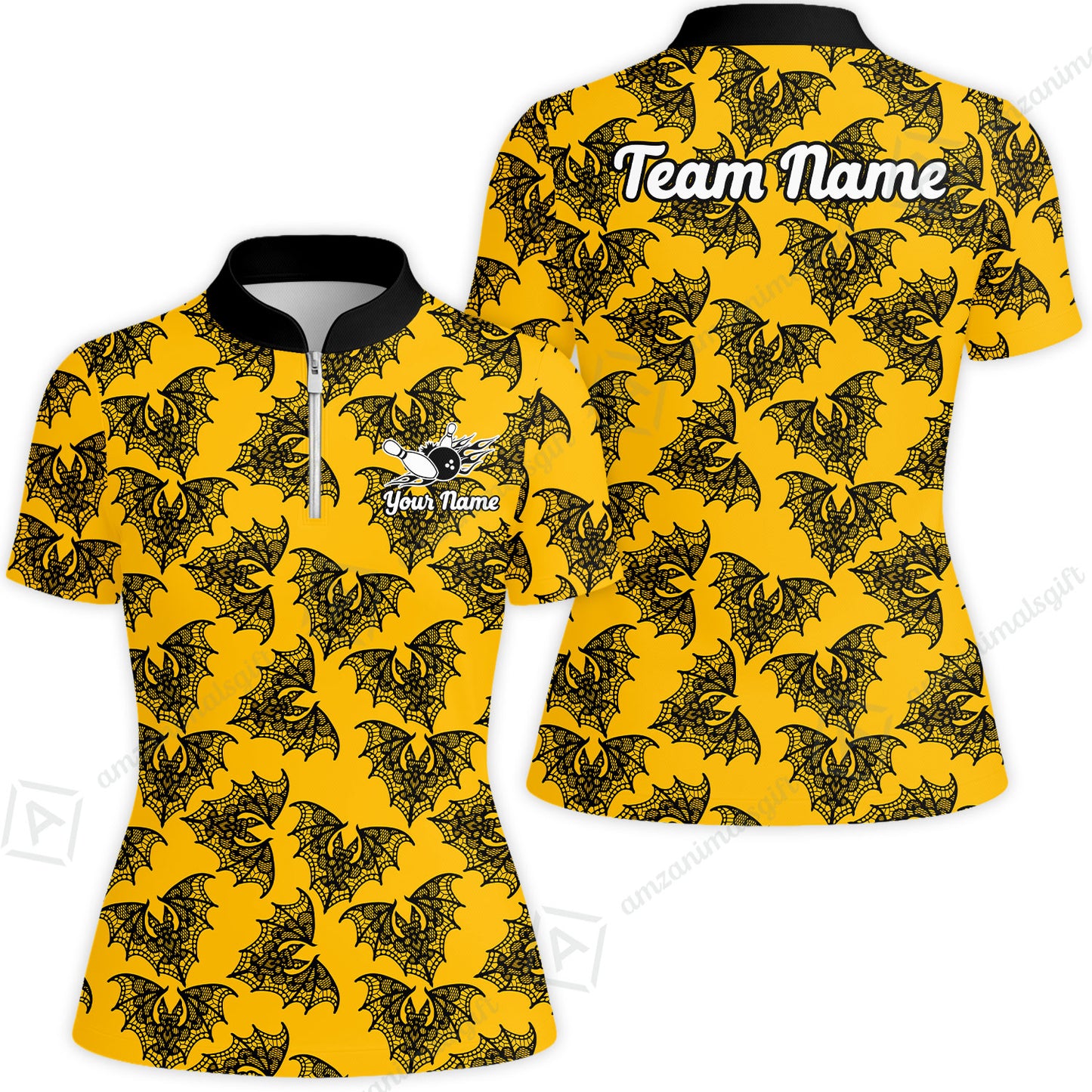 Custom Bowling Quarter Zip Polo Shirt, Lace Bats Bowling Custom Bowling Quarter Zip Team Shirt For Players With Name & Team Name