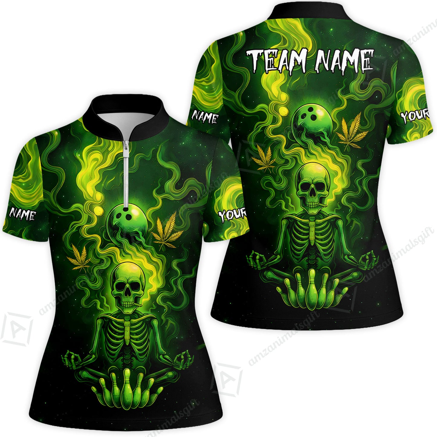 Custom Bowling Team Unisex Polo Shirt, Neon Skull CNB Bowling Custom Shirt Featuring Personalized Name and Team Name