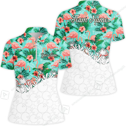 Custom Bowling Jersey Polo Shirt, Tropical Pink Flamingo Hawaiian, Custom Bowling Jersey Team Shirt For Players With Name & Team Name