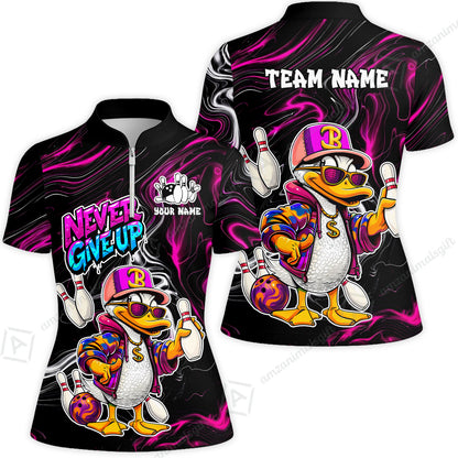 Custom Bowling Jersey Polo Shirt, Duck Never Give Up, Custom Bowling Jersey Team Shirt For Players With Name & Team Name
