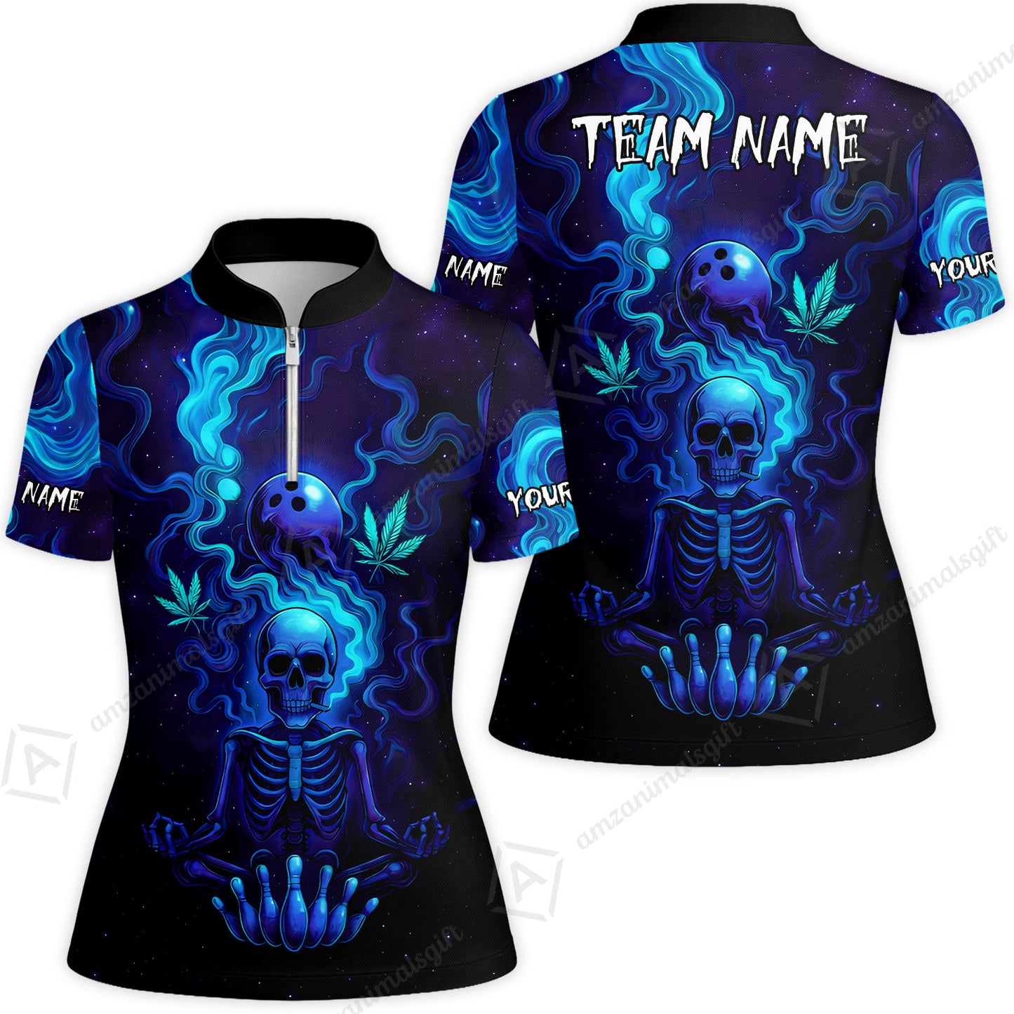 Custom Bowling Team Unisex Polo Shirt, Neon Skull CNB Bowling Custom Shirt Featuring Personalized Name and Team Name