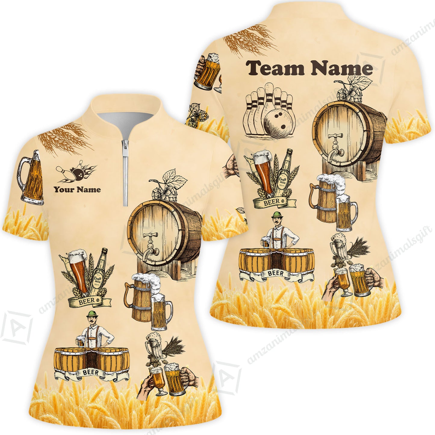 Custom Bowling Jersey Polo, Beer 3 Scale, Custom Bowling Jersey Team Shirt For Players With Name & Team Name
