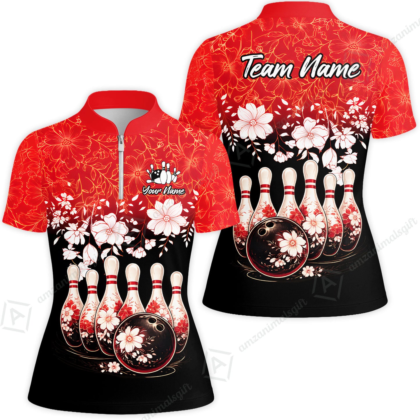 Custom Bowling Jersey Polo Shirt, Cherry Blossom Flower Bowling, Custom Bowling Jersey Team Shirt For Players With Name & Team Name