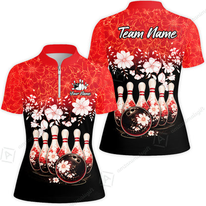 Custom Bowling Jersey Polo Shirt, Cherry Blossom Flower Bowling, Custom Bowling Jersey Team Shirt For Players With Name & Team Name