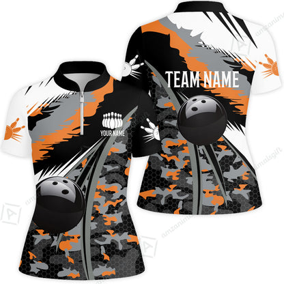 Custom Bowling Team Jersey, Personalized Long Sleeve Jersey Shirt Camo Bowling Shirt with Name & Team Name