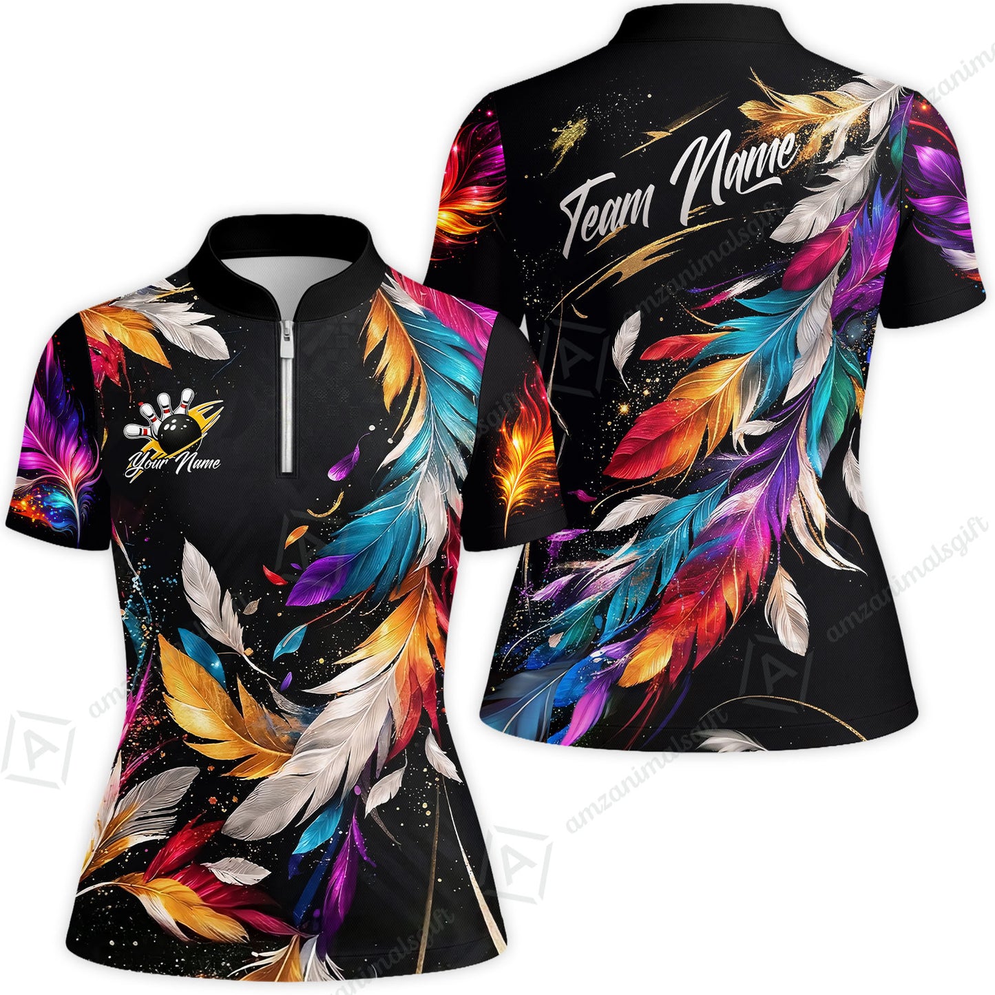 Custom Bowling Jersey Polo Shirt, Colorful Feather Bowling, Custom Bowling Jersey Team Shirt For Players With Name & Team Name