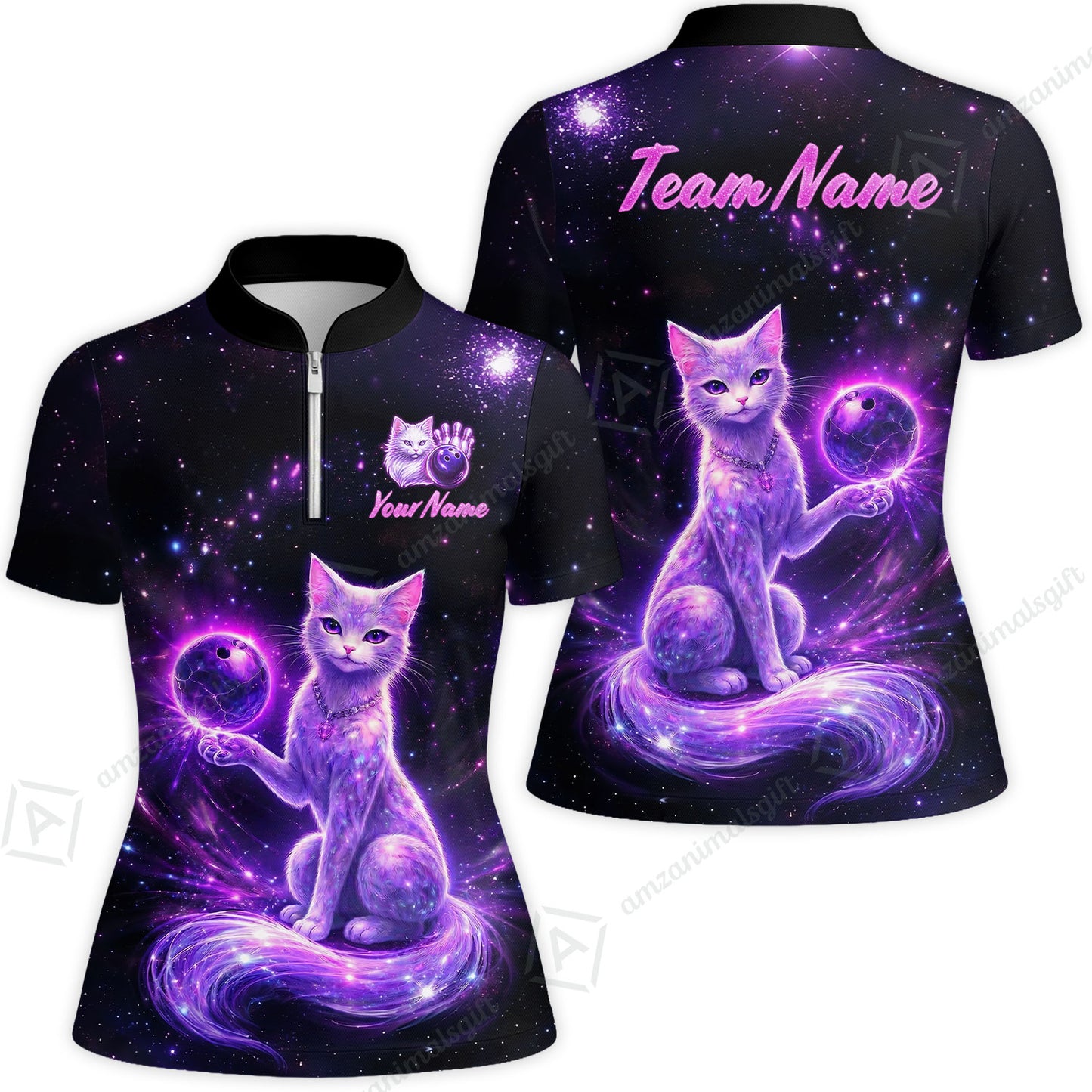 Custom Bowling Jersey Polo Shirt, Magical Kitty Bowling Custom Bowling Jersey Team Shirt For Players With Name & Team Name