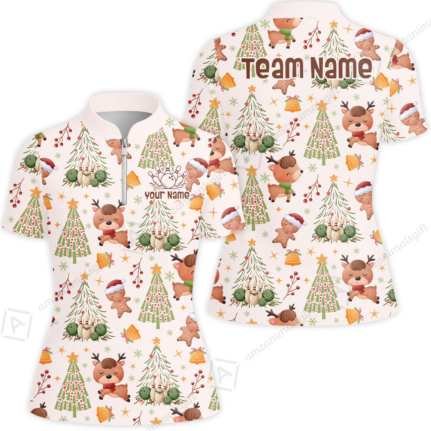 Custom Bowling Jersey Polo Shirt, Reindeer Christmas Bowling, Custom Bowling Jersey Team Shirt For Players With Name & Team Name