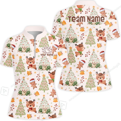 Custom Bowling Jersey Polo Shirt, Reindeer Christmas Bowling, Custom Bowling Jersey Team Shirt For Players With Name & Team Name
