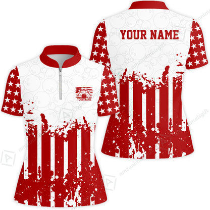 Custom Bowling Jersey Polo Shirt, Distressed Stars and Stripes Grunge, Custom Bowling Jersey Team Shirt For Players With Name and Team Name