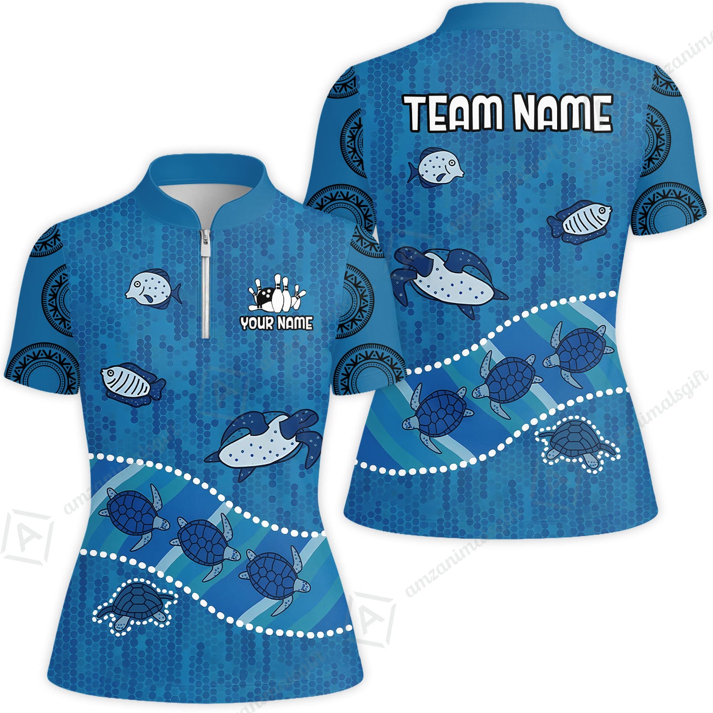 Custom Bowling Jersey Polo Shirt, Sea Turtle Bowling, Custom Bowling Jersey Team Shirt For Players With Name & Team Name