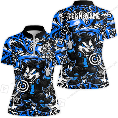 Customized Darts Team Uniform Shirt, Cool Cartoon Wolf With Dartboard, Personalized Name And Team Name