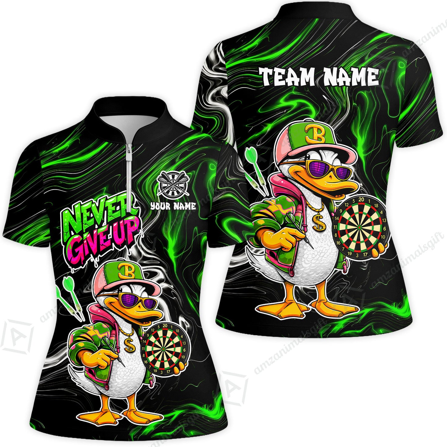 Customized Darts Team Jersey, Duck Never Give Up, Personalized Darts Name And Team Name