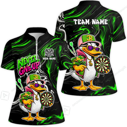 Customized Darts Team Jersey, Duck Never Give Up, Personalized Darts Name And Team Name