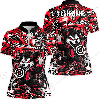 Customized Darts Team Uniform Shirt, Cool Cartoon Wolf With Dartboard, Personalized Name And Team Name