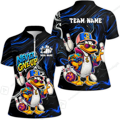 Custom Bowling Jersey Polo Shirt, Duck Never Give Up, Custom Bowling Jersey Team Shirt For Players With Name & Team Name