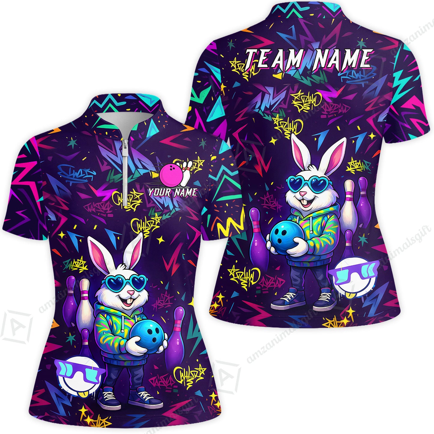 Custom Hip Hop Rabbit Bowling Jersey Polo Shirt, Custom Hip Hop Rabbit Bowling Jersey Team Shirt For Players With Name & Team Name