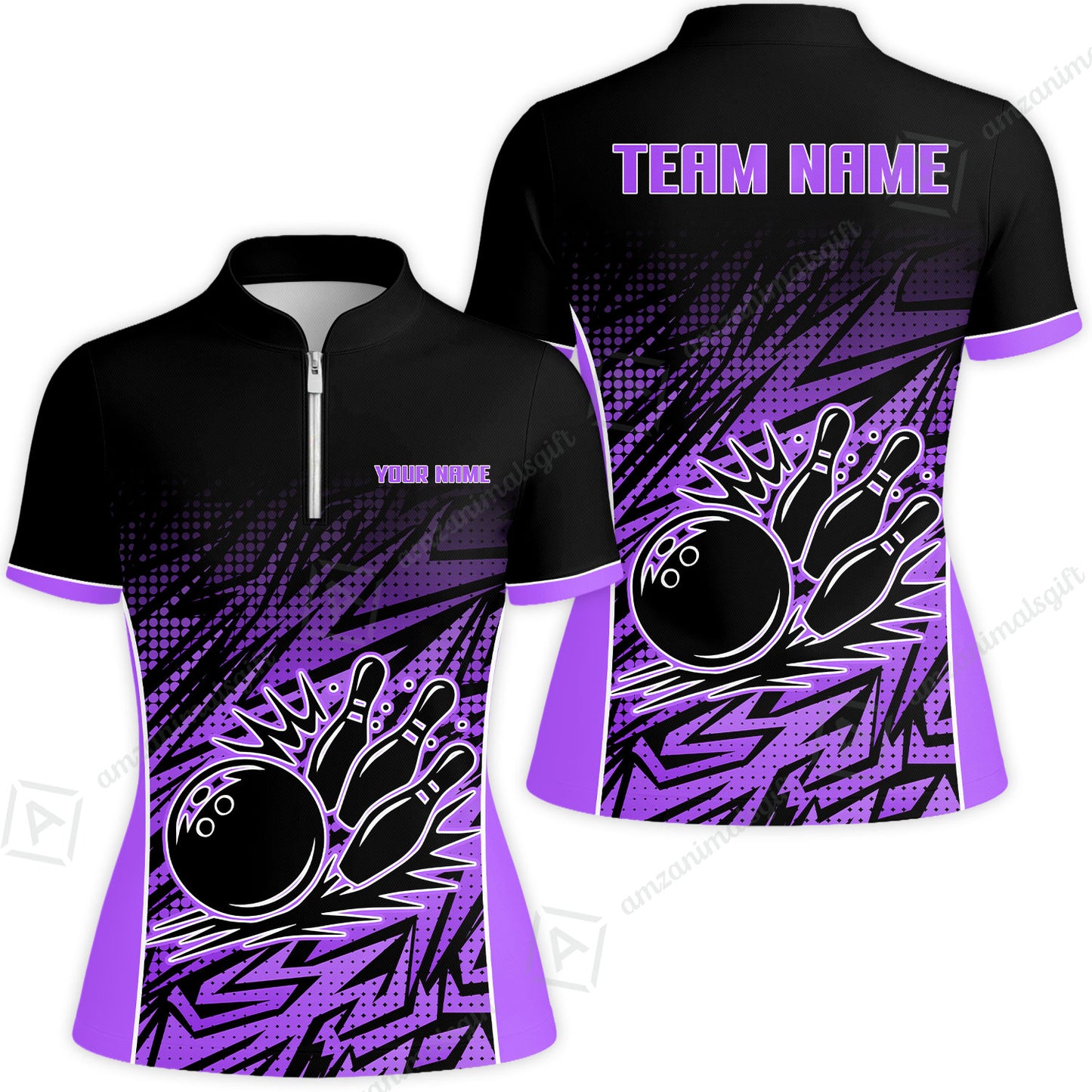 Customized Bowling Unisex Polo Shirt, Abstract Sameless Pattern Color Bowling Uniforms, Personalized Name And Team Name