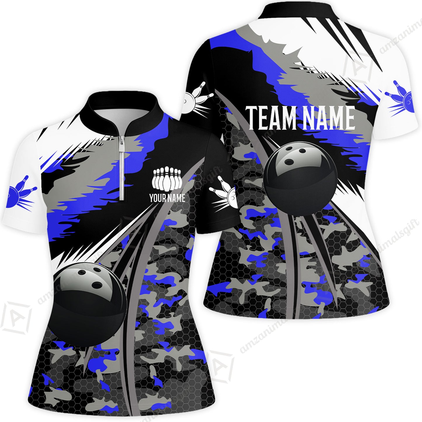 Custom Bowling Team Jersey, Personalized Long Sleeve Jersey Shirt Camo Bowling Shirt with Name & Team Name