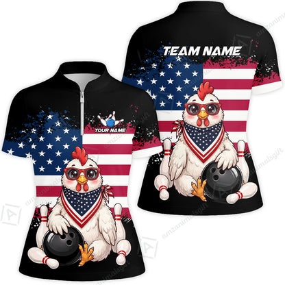 Custom Bowling Jersey Polo Shirt, Animal With Glasses And Bandana America Flag, Personalize Name & Team Name