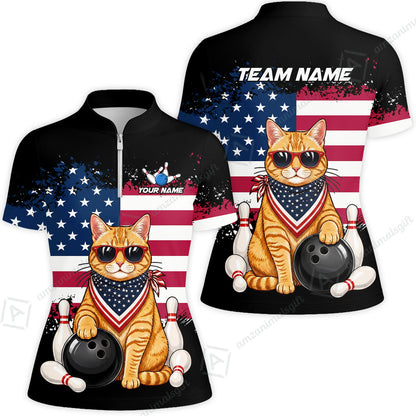 Custom Bowling Jersey Polo Shirt, Animal With Glasses And Bandana America Flag, Personalize Name & Team Name