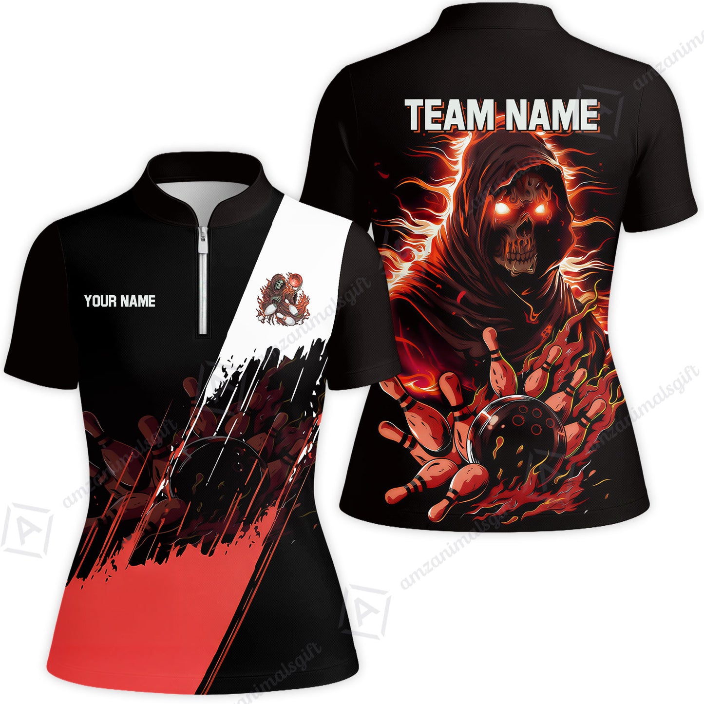 Custom Bowling Jersey Polo Shirt, Glow Reaper Bowling Custom Bowling Jersey Team Shirt For Players With Name & Team Name