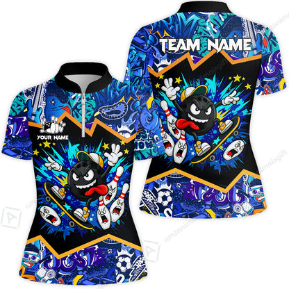 Customized Bowling Unisex Polo Shirt, Skater Bowling Ball Attack, Bowling Uniform, Personalized Name And Team Name