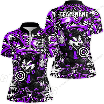Customized Darts Team Uniform Shirt, Cool Cartoon Wolf With Dartboard, Personalized Name And Team Name