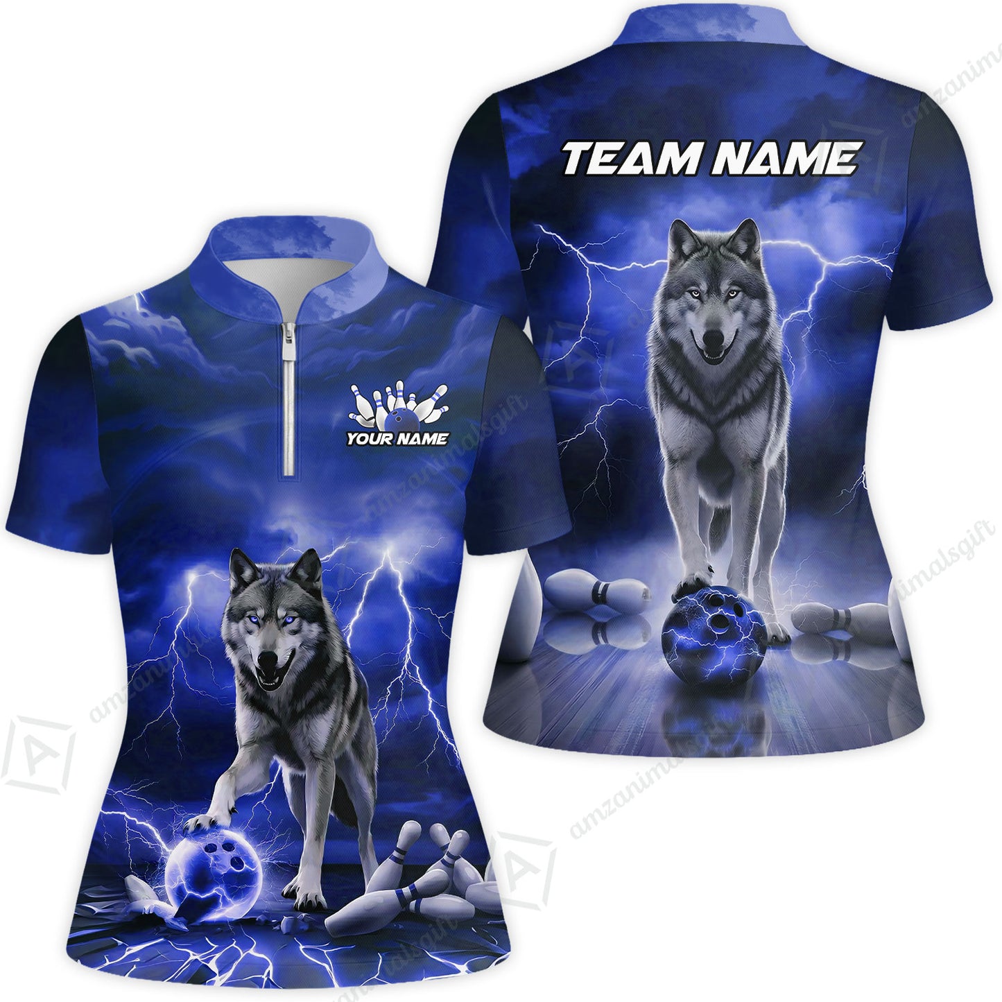 Custom Bowling Jersey Polo Shirt, Electric Wolf Bowling Custom Bowling Jersey Team Shirt For Players With Name & Team Name