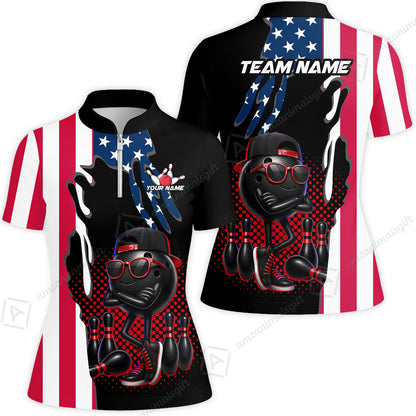 Custom Bowling Jersey Polo Shirt, Cool Hip Hop Patriotic Ball Mascot, Custom Bowling Jersey Team Shirt For Players With Name and Team Name