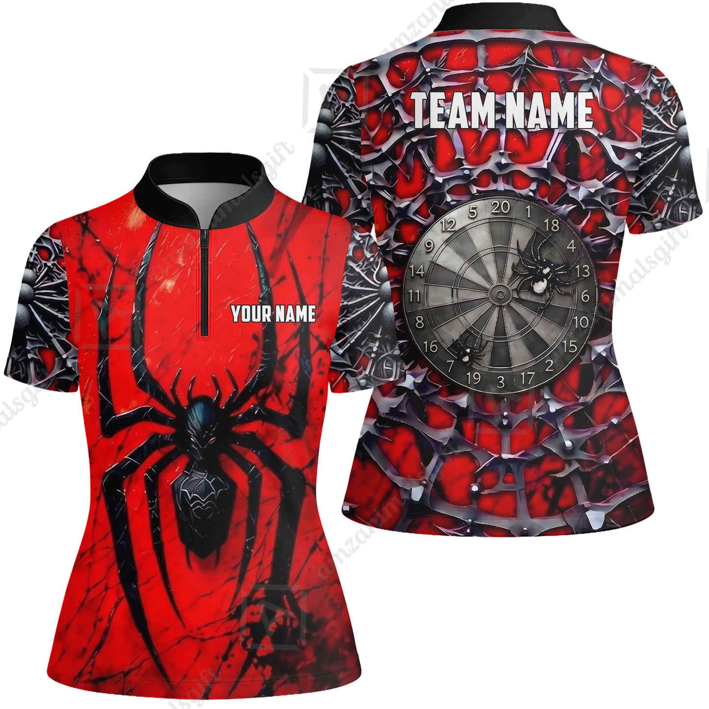 Custom Darts Jersey Polo Shirt, Gothic Widow Spiderweb, Custom Dart Jersey Team Shirt For Players With Name & Team Name
