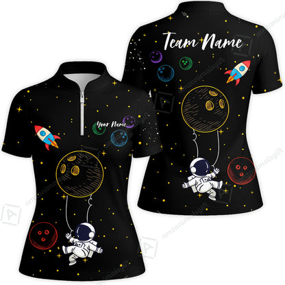 Custom Bowling Jersey Polo Shirt, Spaceman Bowling Galaxy, Custom Bowling Jersey Team Shirt For Players With Name and Team Name