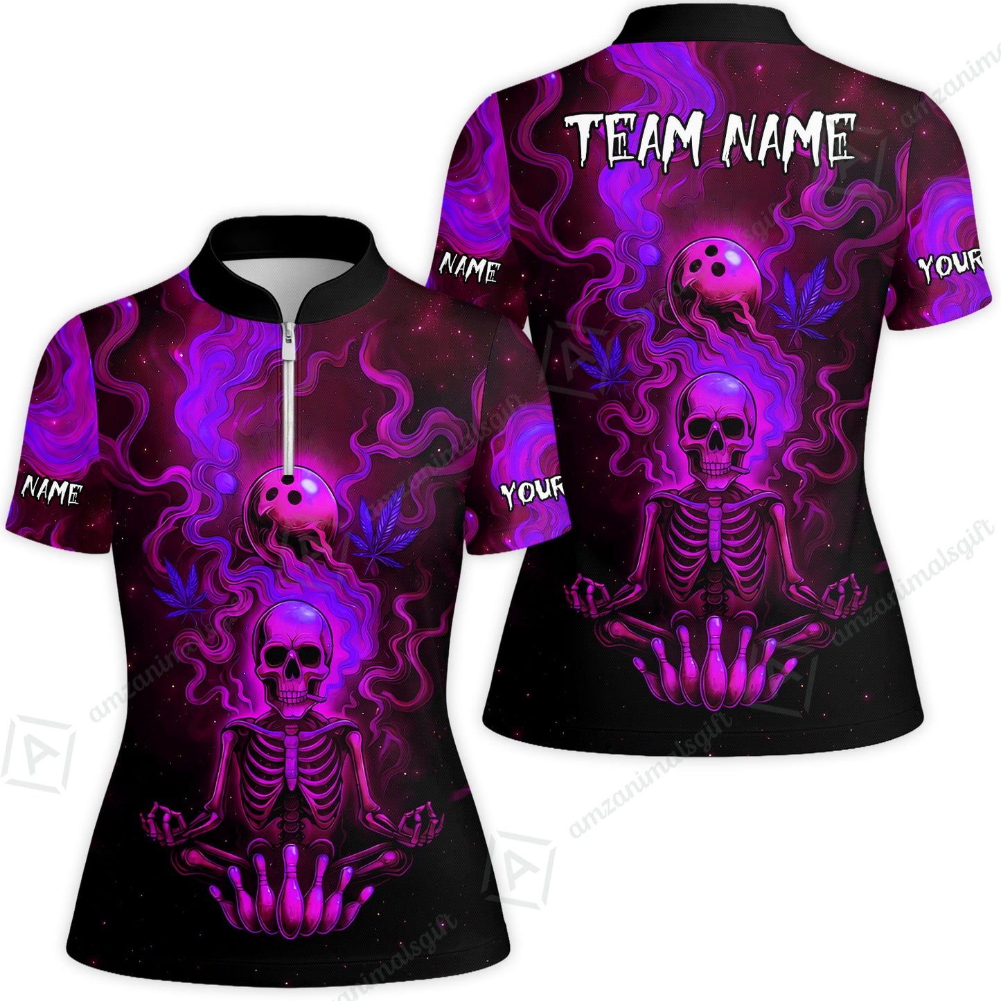 Custom Bowling Team Unisex Polo Shirt, Neon Skull CNB Bowling Custom Shirt Featuring Personalized Name and Team Name