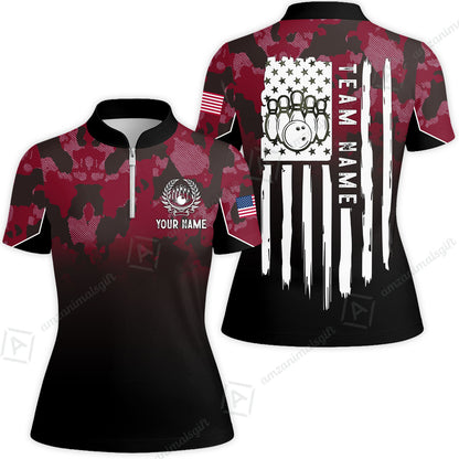 Custom Bowling Jersey Polo Shirt, Tactical Camo Patriotic Flag, Custom Bowling Jersey Team Shirt For Players With Name and Team Name