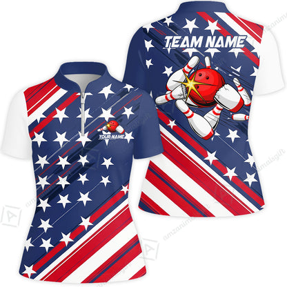 Custom Bowling Jersey Polo Shirt, Explosive Americana Strike Blast, Custom Bowling Jersey Team Shirt For Players With Name and Team Name