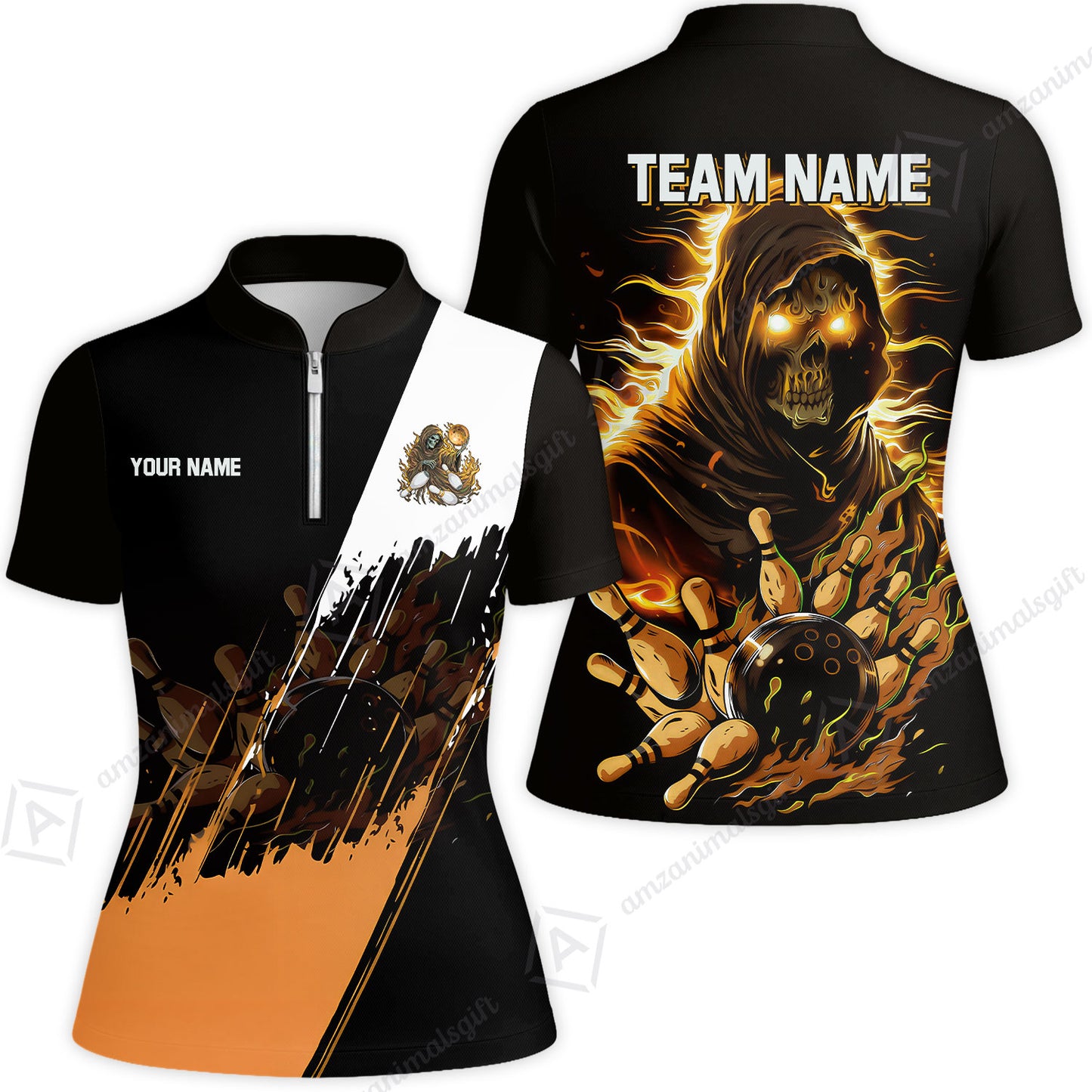 Custom Bowling Jersey Polo Shirt, Glow Reaper Bowling Custom Bowling Jersey Team Shirt For Players With Name & Team Name