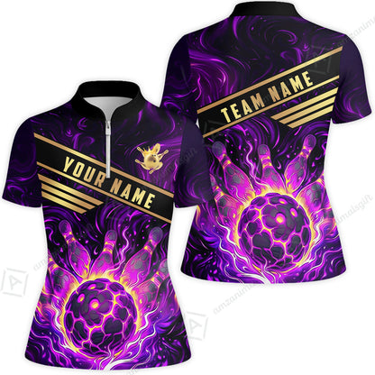 Custom Bowling Polo Shirt, Glowing Bowling Ball and Pins Custom Bowling Polo Team Shirt For Players With Name & Team Name