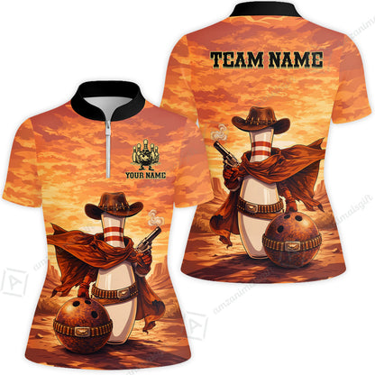 Custom Bowling Jersey Polo Shirt, Pin Cowboy Bowling Sunset, Custom Bowling Jersey Team Shirt For Players With Name and Team Name