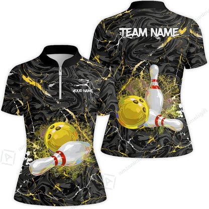 Customized Bowling Unisex Polo Shirt, Swirling Marbled Pattern Vibrant Veins, Bowling Uniforms, Personalized Name And Team Name