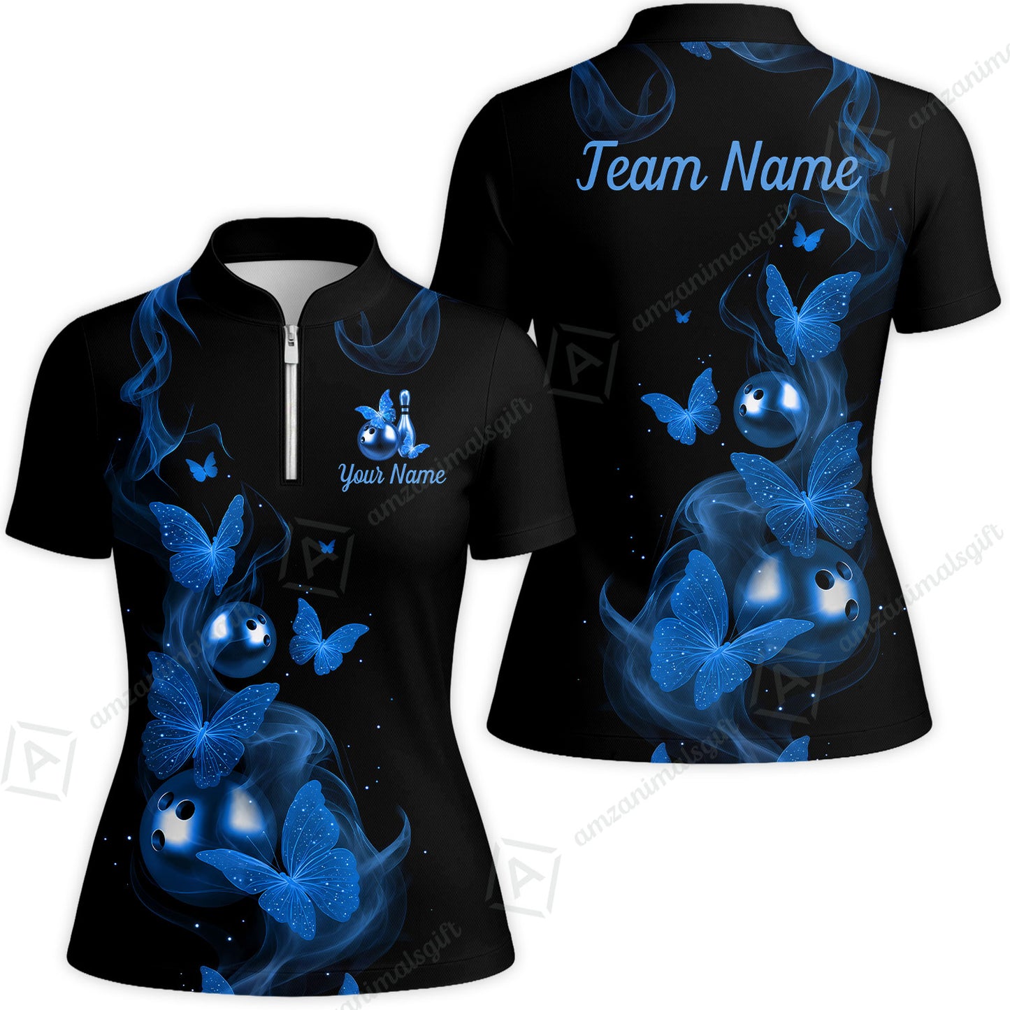 Custom Bowling Jersey Polo Shirt, Butterfly Bowling Smoke, Custom Bowling Jersey Team Shirt For Players With Name & Team Name