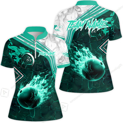 Customized Bowling Unisex Polo Shirt, Fire & Smoke Bowling Ball, Bowling Uniform - Personalized Name And Team Name